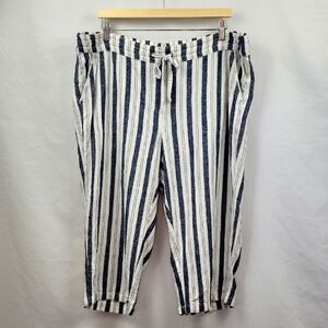 Anthro Per Se Linen Blend Capris White/ Blue Size 1X